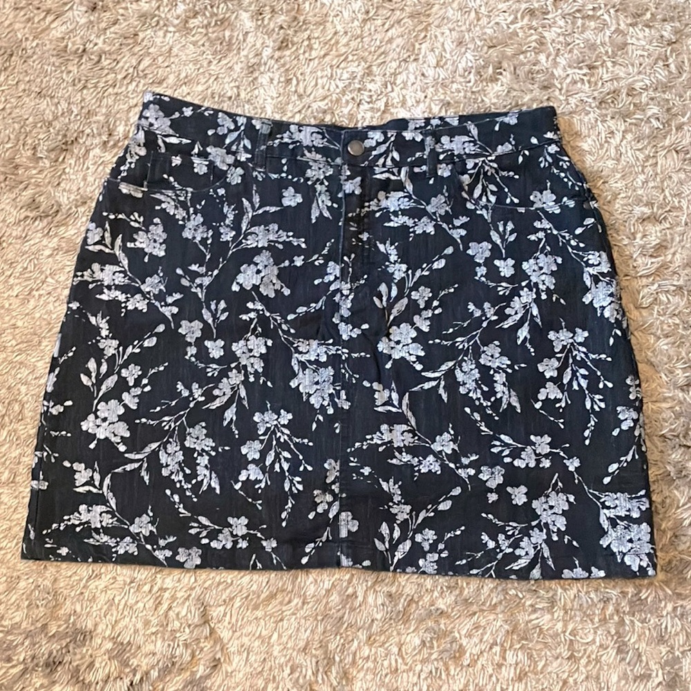 Croft and Borrow Womens Floral Blue Jean Skirt